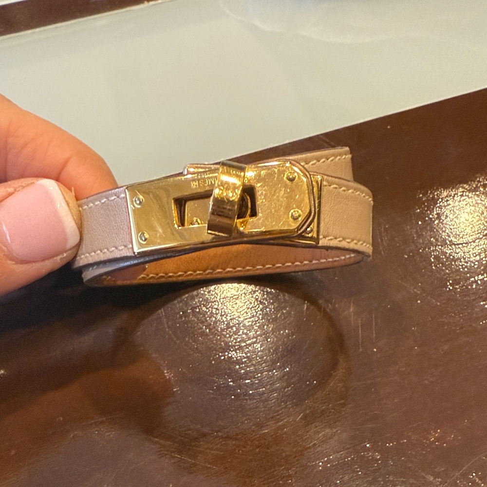 Hermes Tan Leather Bracelet with Gold Clasp